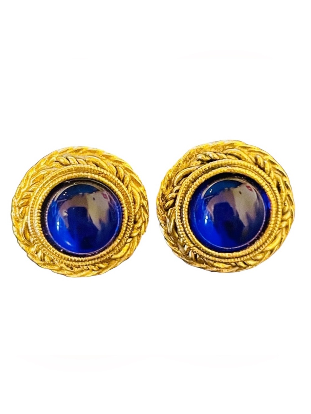 1928 Vintage Cobalt Blue and Gold Post Earrings